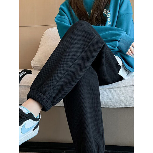 Shantou Lincun Waffle Sports Pants Women's Invisible Zipper Crotchless Pants Outdoor Dating No Wearing and Taking Off High Waist Outdoor Car Convenient Pants Black S 80-98Jin Jin equals 0.5kg