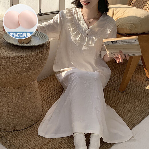 S.Sofea Cloud Cotton Nachthemd mit Brustkissen dünne kurze Ärmel süßer Prinzessinstil für Outdoor -Kleidung 6630z# Pink 175 L