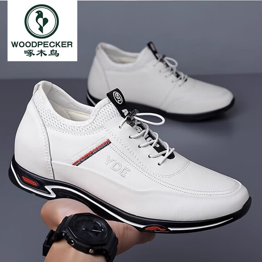 Woodpecker men's height-enhancing shoes invisible inner height increase 6cm breathable summer casual white shoes height increase 8cm business men's shoes leather shoes 898 white leather + (8cm height increase) four seasons 40