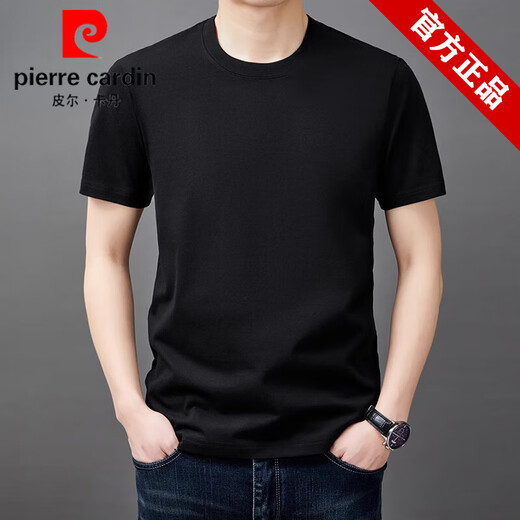 皮尔卡丹（pierre cardin）纯棉短袖t恤男士圆领夏季2025新款体恤宽松上衣半袖男装潮T 黑色9929款 M 165建议90斤-120斤