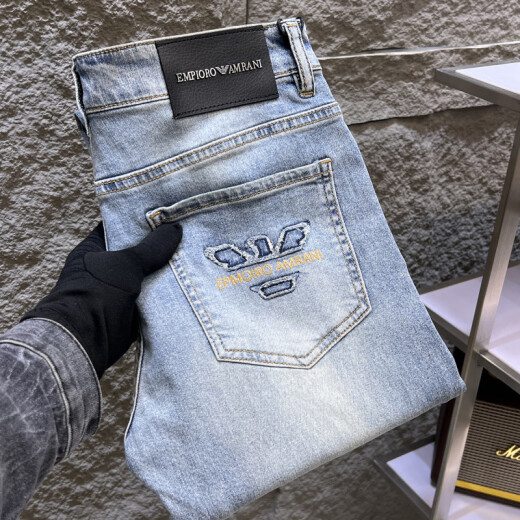 EMPORIO ARMANI Marca de alta gama Armani High-End Light Luxury Trend 2025 Spring and Summer New Men's Jeans Versión europea Slim Small Gray 6227-Ajhh 36