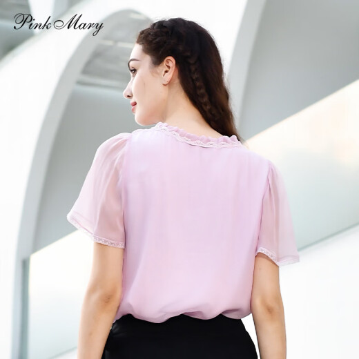 Pinkmary -Hemd für Frauen 2025 Frühlings- und Sommer Neue komfortable Mulberry Silk Fashion Commuter Style Top PMAOS1105 Pink Purple S