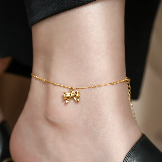 Hunter bow color non-fading anklet for women 18k gold plated 2025 new anklet light luxury niche high-end anklet 18k bow anklet