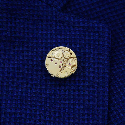 Shengbei men's brooch suit brooch mechanical gold/silver gold-plated collar pin suit punk corset collar button round silver movement brooch + cufflink set
