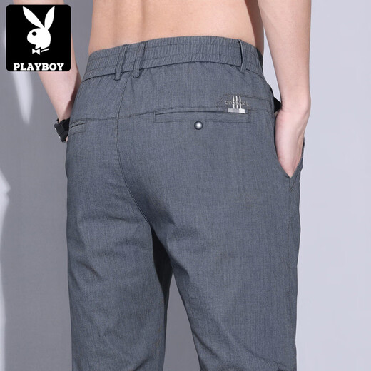 Playboy (Playboy) Sommer Dünne Männer lässige Hosen loser gerades koreanischer Stil elastischer High-End Light Business Hosen vielseitige trendige Hose 838 Schwarz und Grau 32 (Empfohlen 130-140jin [Jin gleich 0,5 kg]))