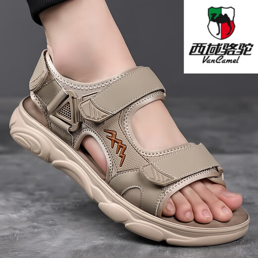Western Camel (Vancamel) Sandalias para hombres 2024 Summer NUEVO AUTERANO DE AUTERANO DE CABAJE VERSATILES Sports Beach Beach Sandalias de conducción cómodas HHSC9230 Negro 40 zapatos de cuero estándar tamaño