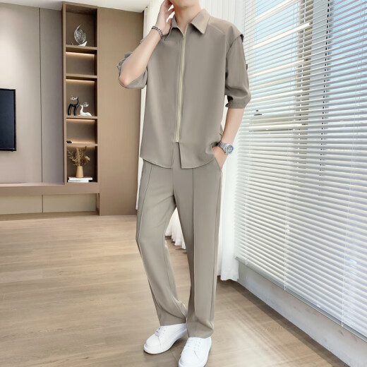 AEMAPE Fashion Whildy Shirty Summer Traje de verano para hombres Luz y guapo con pantalones delgados informales de negocios Conjunto de ropa masculina de 718 metros de blanco (mangas de siete trimestres) L Recomendado 110-130 Jin [Jin equivale a 0.5 kg]