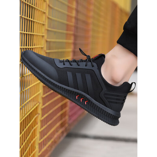 ROOBEN luxury high-end brand men's shoes new sports shoes trendy mesh breathable men's casual shoes work shoes men black 9851 (spot quick delivery) 39