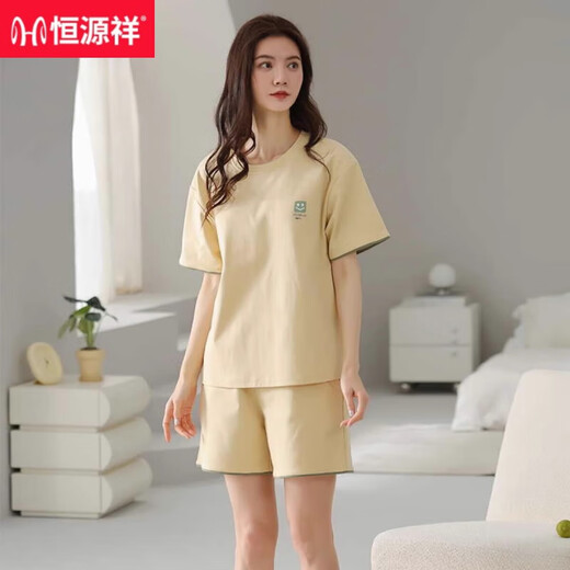 恒源祥睡衣女夏季纯棉短袖短裤简约休闲全棉薄款可外穿家居服套装 Z9883 M 建议80-100斤