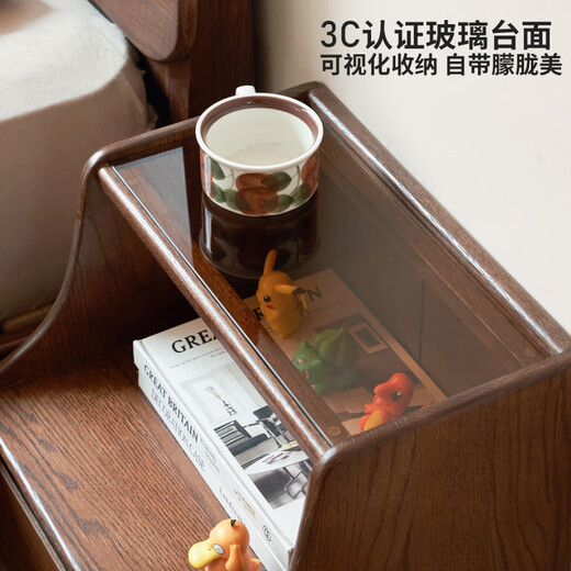 Genji Muyu solid wood bedside table modern minimalist storage cabinet bedroom bedside small cabinet household oak storage cabinet 0.4m bedside table (400*350*500mm) assembly