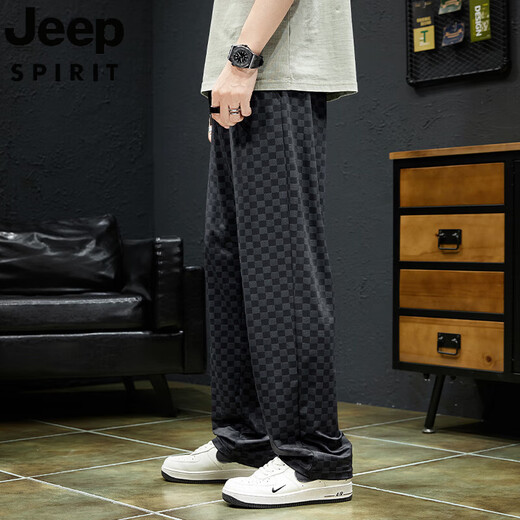 
JEEP SPIRIT Pants Men's Summer Thin 2025 New Ice Wire Sports Quick Dry Loose Wide Legs Straight-Legs Casual Pants 9905 Gray 2XL (Size 34)