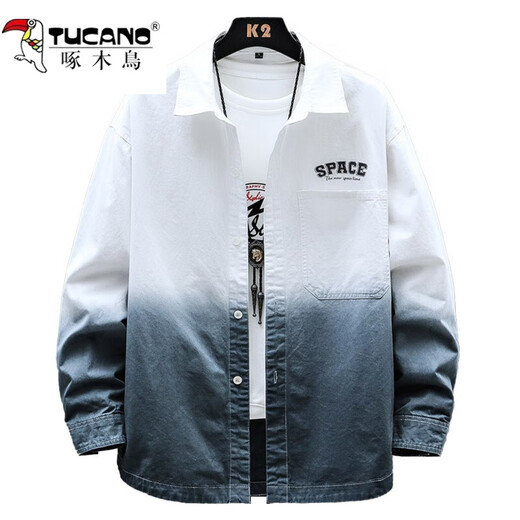 啄木鸟（TUCANO）渐变衬衫男士长袖春秋季新款潮牌免烫翻领时尚宽松休闲上衣服男装 9903白色 XL (约120~145斤可穿)