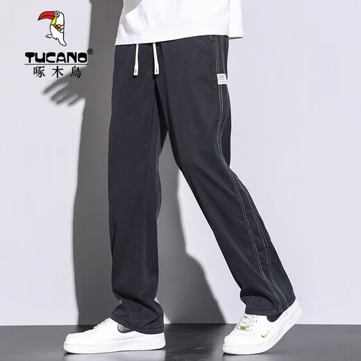 Woodpecker (Tucano) Pantalones informales para niños 2025 Summer Nuevo delgado y recto Flow Soling Moving Marca de moda Pantalones de patas anchas Tensi Men 1048 Gray [1 Paquete] XL Tamaño