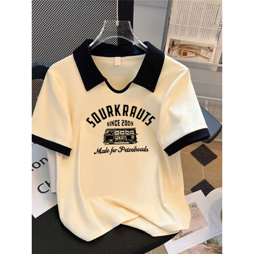 
Pure YISHION large size polo shirt, front shoulder pure cotton short-sleeved T-shirt for women in summer, slightly fat mm fashionable and versatile slim short top Apricot color (9901) 2XL