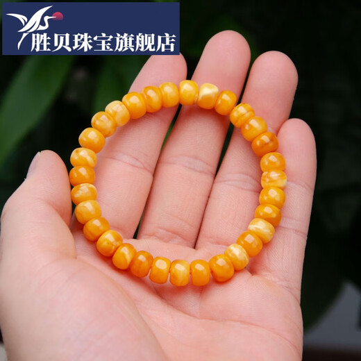 Shengbei bracelet collectible antique old European return old flower wax Baltic amber bracelet for women 6mm round beads