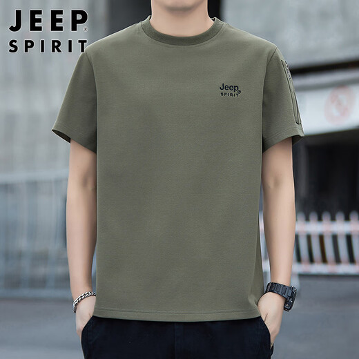 JEEP SPIRIT吉普短袖T恤男士高端半袖夏季圆领宽松打底衫潮牌上衣服