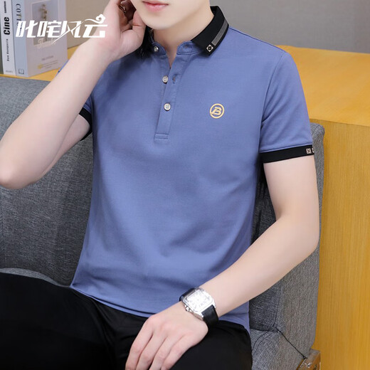 与狼共舞通用冰丝棉短袖t恤男衬衫上衣男装翻领POLO衫半截袖青年2025年夏 679白色 M