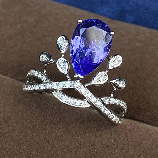 Lie Rui Natural Blue Tanzanite Women's Ring Crown Shangmei Gift Girlfriend Colored Gemstone 18K Gold Jewelry Customized 1.5 carat pear-shaped tanzanite