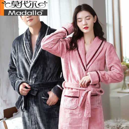 
Modal nightgown couple pajamas for women in autumn and winter thickened flannel long bathrobe men's morning robe coral velvet spring and autumn home clothes light gray women's robe Y719 M Yes x