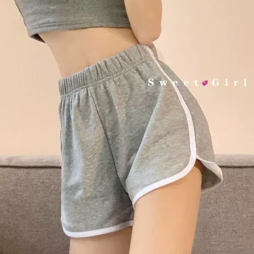 Gray sports shorts for women in summer wear high waist slim casual and versatile wide-leg jogging fitness yoga hot pants Royal Patty D01 gray L