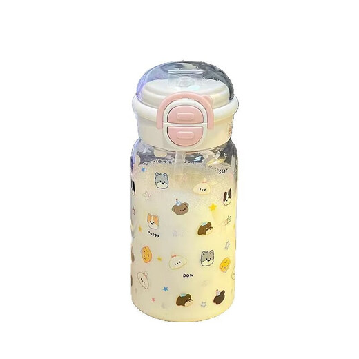 High-looking 2025 girls plastic cup summer water cup new portable double lid double drink cute student campus cup white dog 600ml