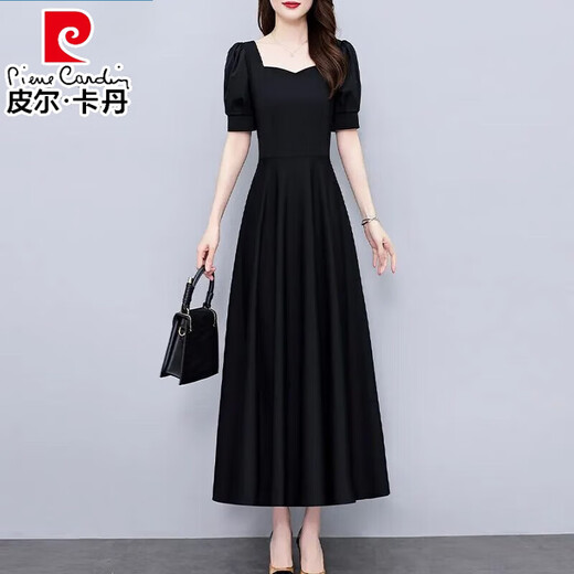 皮尔卡丹（pierre cardin）赫本法式小黑裙气质短袖2025夏季时尚新款收腰显瘦中长款裙子 7270短款黑色【 GD723-7 M 【90-105斤