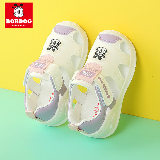 巴布豆（BOBDOG）男女宝宝凉鞋夏季新款婴幼儿童鞋子防滑软底1-3岁2包头防撞机能鞋 粉紫色 20 码/鞋内长14.3cm