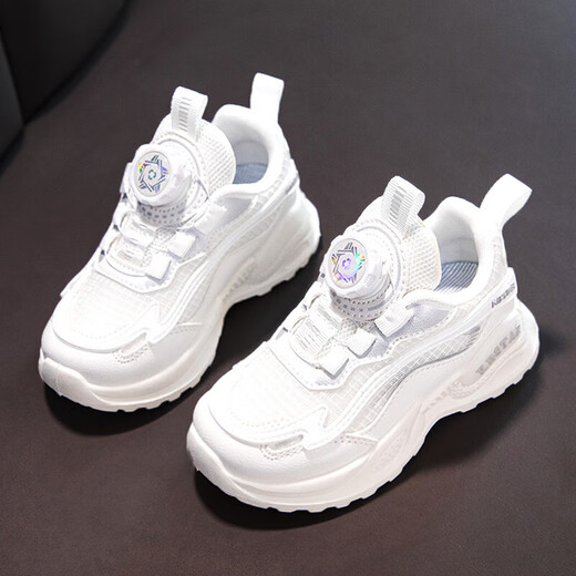 Anta Kids Anta Tray Girls -Schuhe rotierende Knopf weiße Schuhe 2025 Neue Frühlings- und Herbst -Kinder -Turnschuhe mittel- und großer Jungfrau Schuhe Leder ~ 9921 Weiß 34