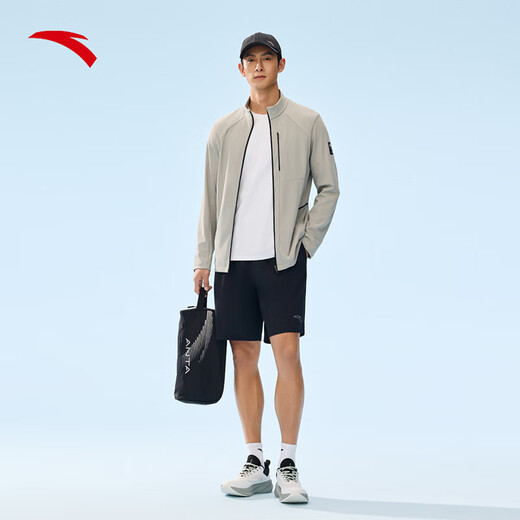 Anta standing collar knitted sports jacket for men's summer new ice silk stretch fitness running jacket 152527712
