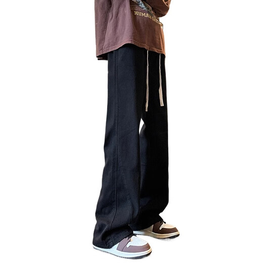 JEANSWEST scimitar scimitar jeans boys American high street wide-leg straight black casual bell-bottom pants men's summer thin style 621 black [drawstring style] L [120-140Jin [Jin equals 0.5 kg]]