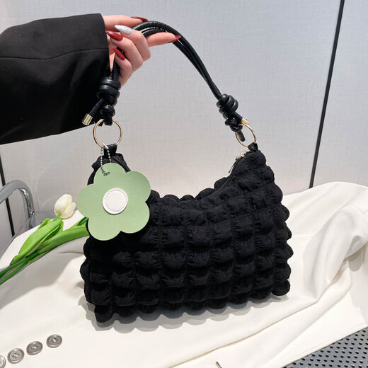 小众包包女夏2024新款潮ins时尚泡泡单肩腋下包百搭淑女风饺子包 白色配粉