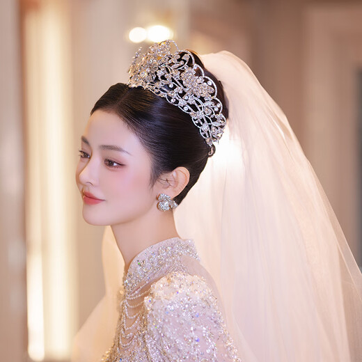 Hunter Bride French Heavy Industry High-end Crown Headwear Luxurious Wedding Princess Birthday Crown Wedding Accessories Crown + Earrings MT2502