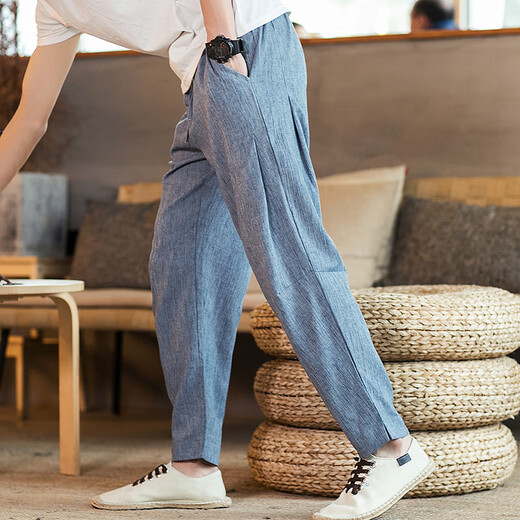 Kazuki Kuraishi Marca moderna Pantalones de lino de estilo chino