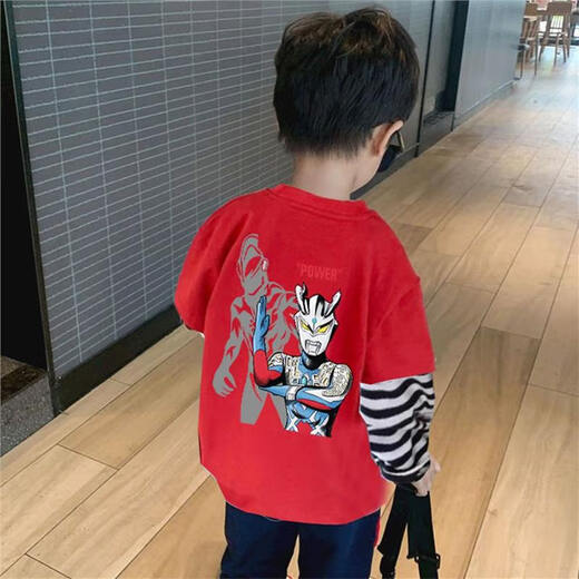 Guanmao Pei Cartoon Cotton T-Shirt Boy Basis Frühlings- und Herbstkinder zweiteiliger gefälschter langärmeliger Junge Bao Guangzhou 13 Reihen Spleiß Baumwolle lose C983 Weiß One Size 110