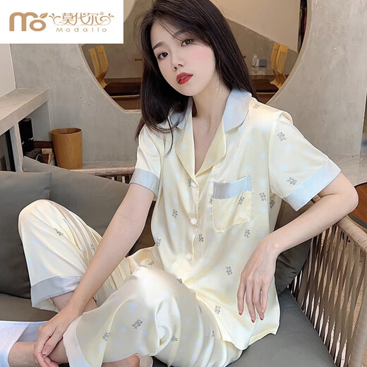 莫代尔泡泡熊冰丝睡衣女夏天凉感短袖长裤网红感薄款春秋丝.绸家居 YFY-9905凉感面料】 M 建议80-100斤】