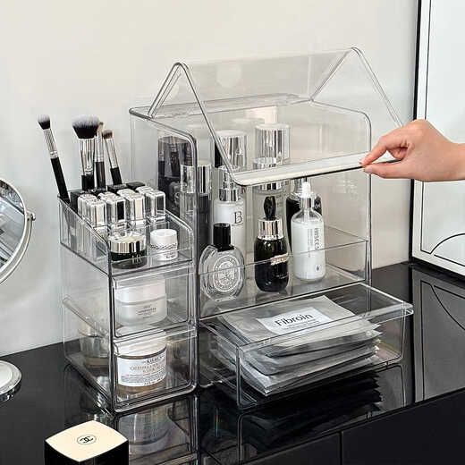 Cosmetics storage box desktop large-capacity skin care product dust-proof storage rack dressing table transparent drawer lipstick transparent gray large-capacity storage box + lipstick rack + storage 7