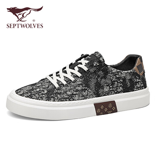 Sieben Wolf-Herrenschuhe für Sommer neue trendige und vielseitige klassische Brettschuhe für Herren-Soft Sohle, nicht rutschernde atmungsaktive, mit einem Beinen eingestellte Leinwandschuhe für Männer schwarz [Standard Lederschuhgröße] 41 (255 mm)