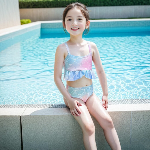 OIMG Swimsuit Girls Mermaid Swimsuit Performance Costume Ensemble en trois pièces avec bikini à la queue Small and Medium Children's Princess Dobe Sirmaid (recommandé 115-125 cm)