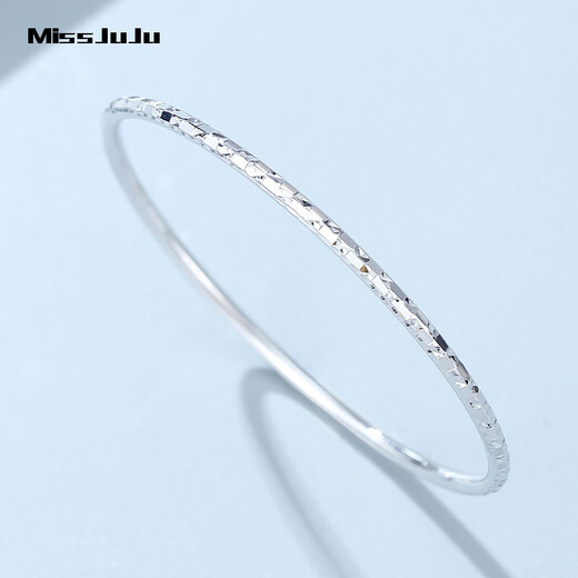 Miss JuJu pt950 platinum bracelet for women, platinum round bracelet, faceted plain ring stacked thin bracelet, inner diameter 58mm, weight 7.64g, width about 2.5mm