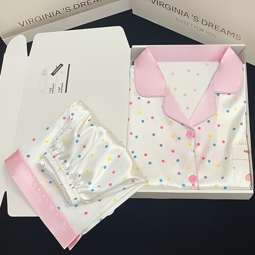 UKUHPK冰丝睡衣女夏季薄款甜美彩色波点美乐蒂短袖短裤可外穿家居服套装 高质量-套LW9207【短袖短裤】 M 【建议80-100斤】