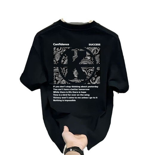 NJSKAKW港风短袖纯棉上衣男女款夏季宽松美式T恤新款潮牌情侣装半袖体恤 V761黑色(指南针) S 建议90-100斤