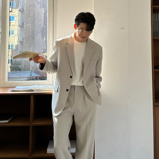 CUCHOHOMME beige suit men's suit handsome Korean version trendy casual brand ins light mature style loose men's suit jacket beige (suit + pants) L