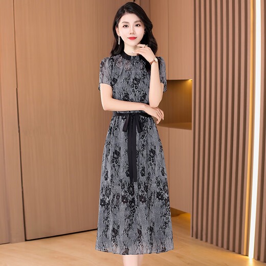 
Mrs. Ke Beiergui's high-end yarn printed dress for women's summer 2025 new light luxury exquisite celebrity hot dress M