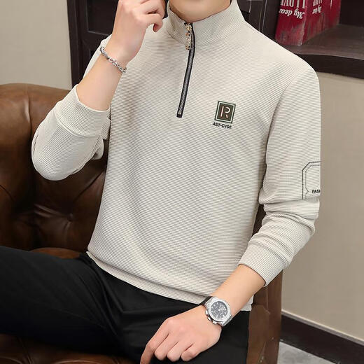 HUALIN FASHION男士半拉链恤长袖休闲百搭新款春秋季卫衣 6188黑色 M 90-110斤