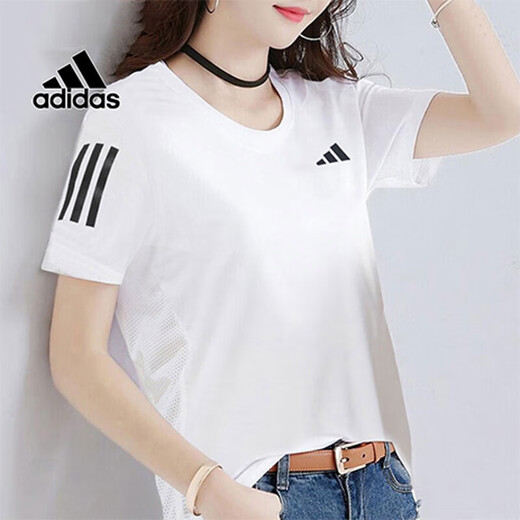 Adidas Women's Sports Set 2025 Лето новая фитнес-йога тренировочная футболка с короткими рукавами вязаные шорты 2 штуки с двумя частями/модными модными дышащими модами m