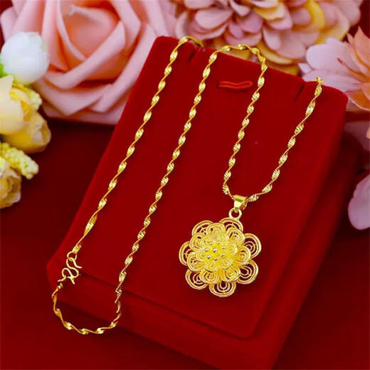 Ya Ge Summer Vietnamese Sand Gold Necklace Women's Golden Flower Fake Gold Plated Pendant Long-lasting Fading Jewelry Women's Olive Necklace Counter Authentic Free Ring 3.