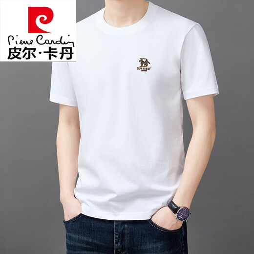 皮尔卡丹（pierre cardin）100％纯棉短袖t恤男士圆领夏季宽松半袖2025夏新款休闲纯色体恤衫 9929黑色 S 165
