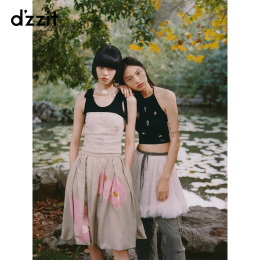 DZZIT地素半身裙2025夏季新款高腰印花卡其色云朵裙子女3J2S4249J 浅卡其色 M