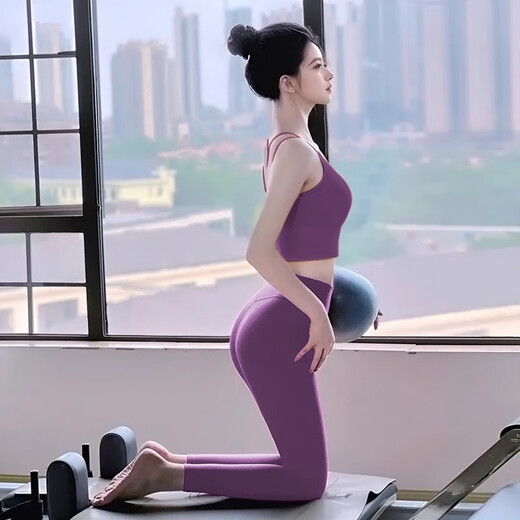 Shuangxiu high-end yoga clothing suit for women, new beautiful back all-in-one running fitness Pilates vest with chest pad, Yanwei purple suit, suit is more cost-effective S (80-100)