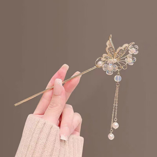 Ancient style tassel hairpin, Hanfu hairpin, rocking hairpin, temperament, high-end hairpin, hair ornament, butterfly flower tassel